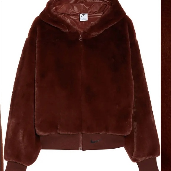 🏷 NWT Nike Sportwear Essential Faux Fur Jacket Bronze Eclipse SM - Retails $175 - Picture 4 of 9
